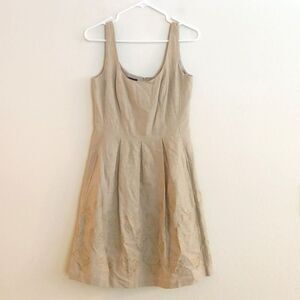 Nine West Tan Gold Linen Blend Fit Flare Geometric Tank Sleeveless Dress - 4